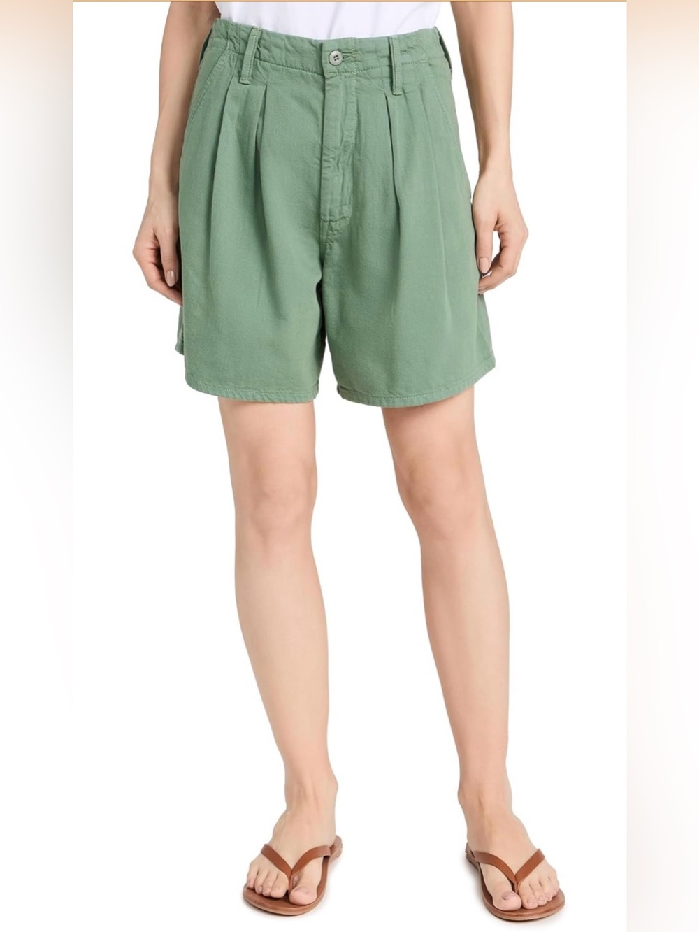 Mother The Pleated Chute Prep Shorts in Hedge Green